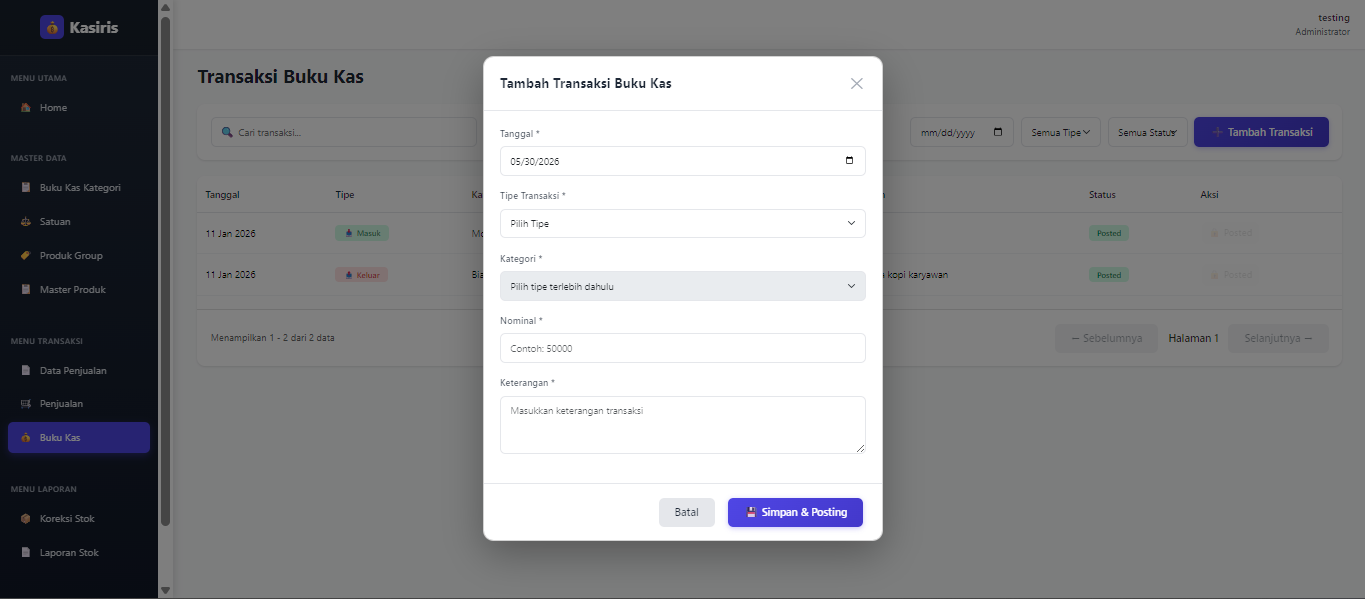 Kas Bank – rekonsiliasi dan transfer antar rekening
