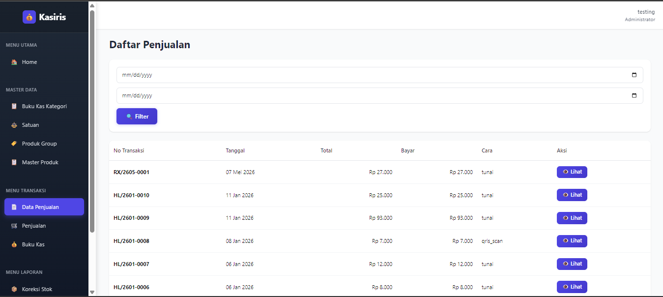 Penjualan – daftar transaksi dan faktur